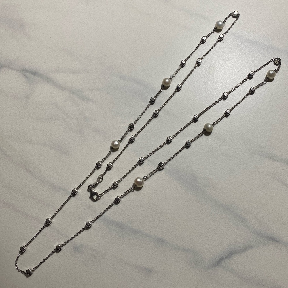 Dyadema 30" sterling silver cube & Pearl necklace‎